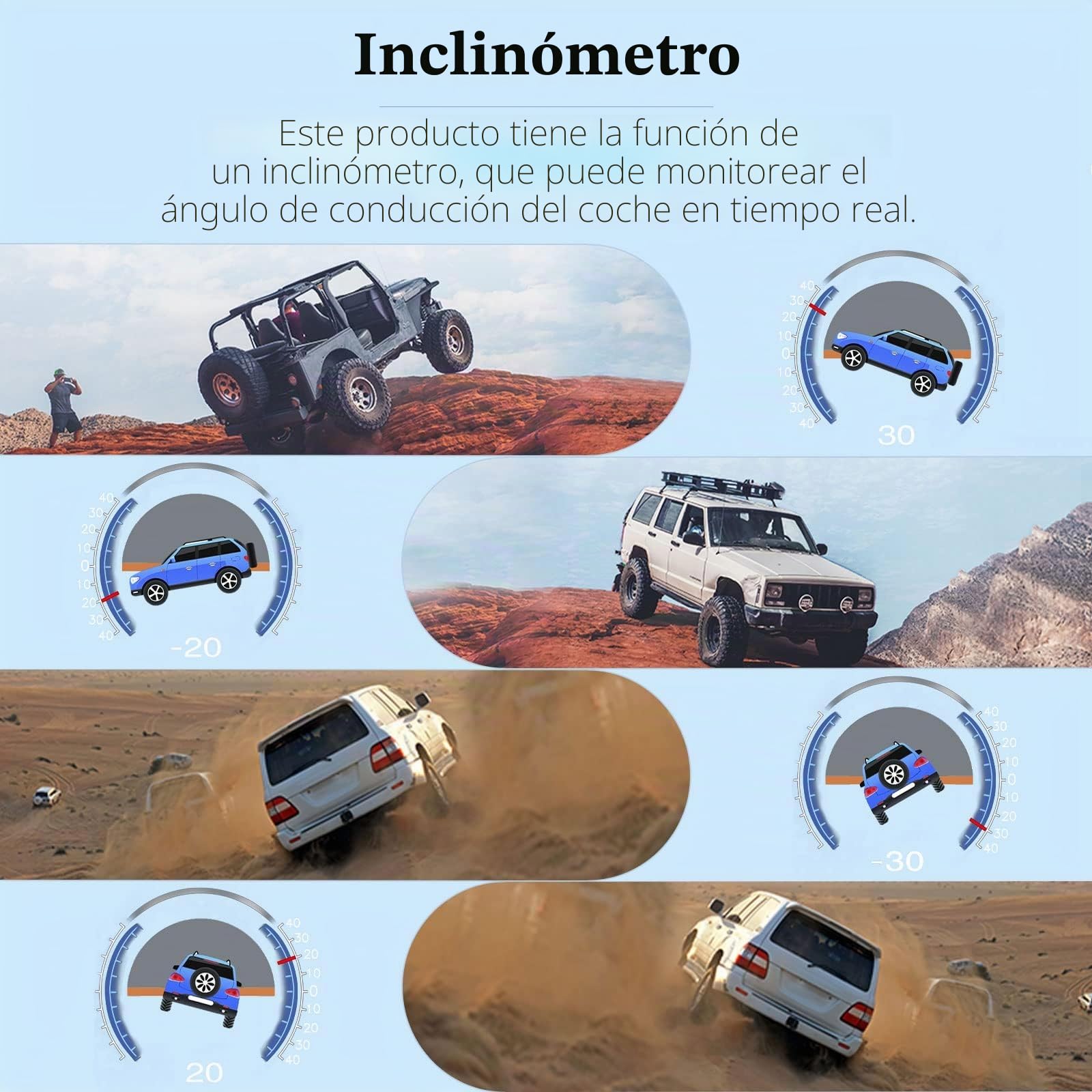 Pantalla frontal del coche, velocímetro, medidor de pendiente, monitoreo del ángulo de conducción del coche, adecuado para todos los coches