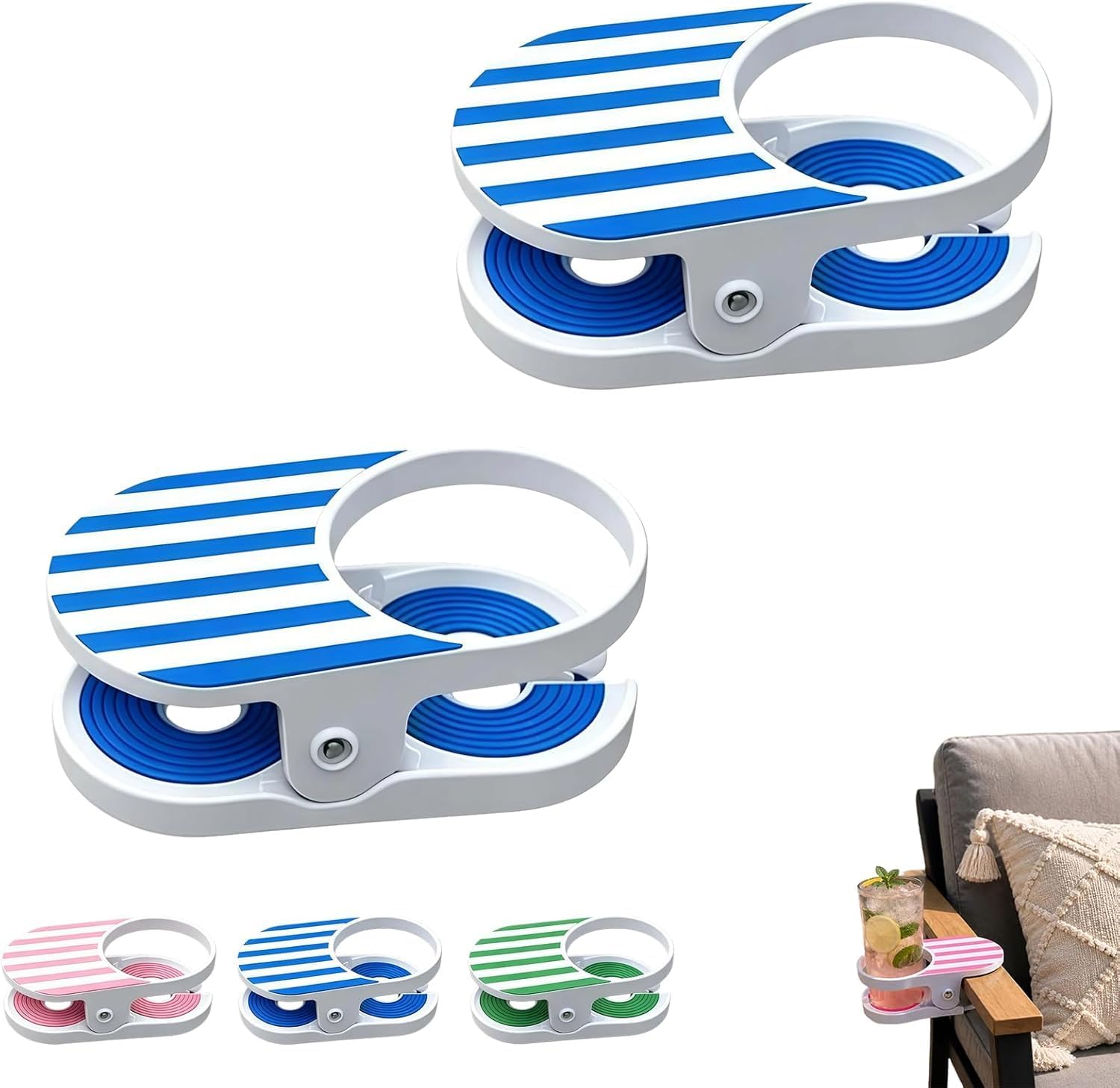 Pool Drinks Holder, Desk Cup Holder, Clip-On Drink Holders - Secure Your Beverage Anywhere, Beach Chair Cupholder with Clamp, Portable Cups Holders for Desk Table Pool Lounge Cruise Outdoor Use blue2p