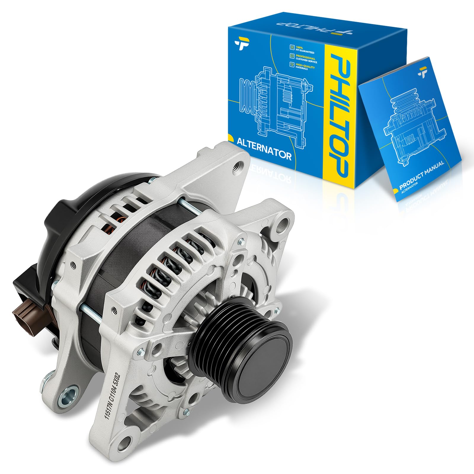 PHILTOP 11517N Alternator 100 Amp Compaitble with 2010-2013 4Runner 4.0L 2010: w/o Front and Rear 120V Outlets,2010-2014 FJ Cruiser,2011-2014 Tundra 4.0L Replacement 1042102840, 11517-picture-15
