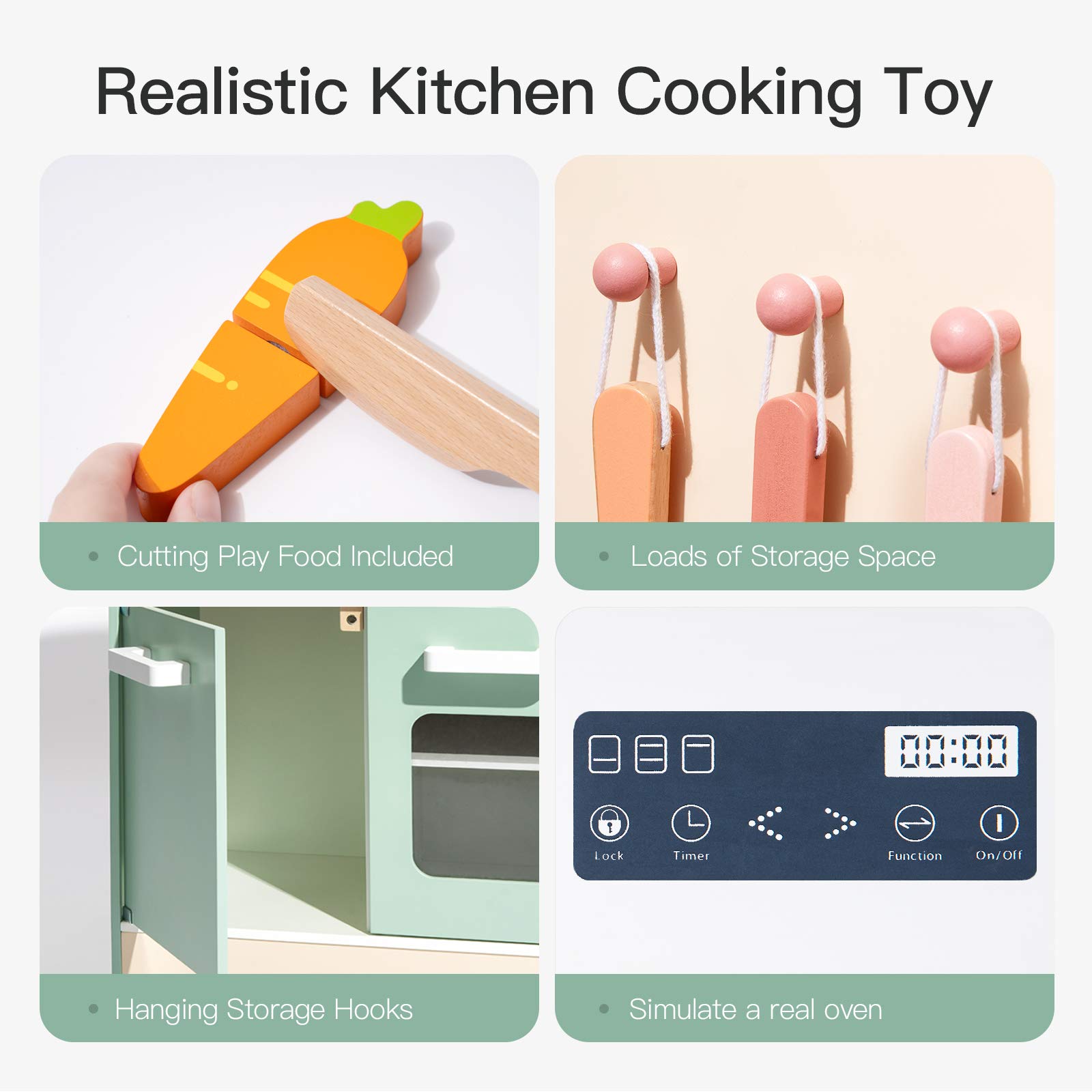 ROBUD Set da cucina per bambini e bambini, in legno, giocattolo da cucina, regalo per ragazze e ragazzi