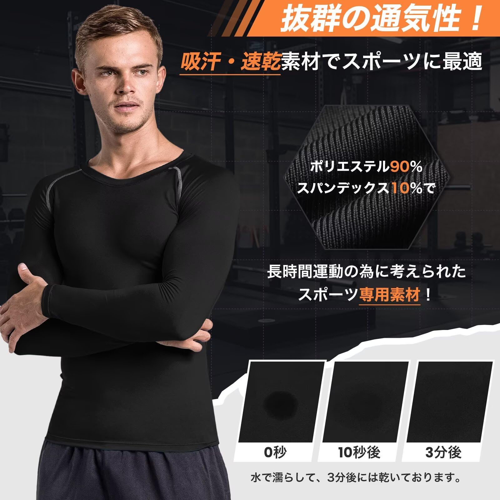 [Nesseo] スポーツインナー メンズ 長袖 コンプレッションウェア 冷感インナー 加圧シャツ アンダーシャツ コンプレッショントップス パワーストレッチ スポーツ 吸汗速乾+UVカット - 3