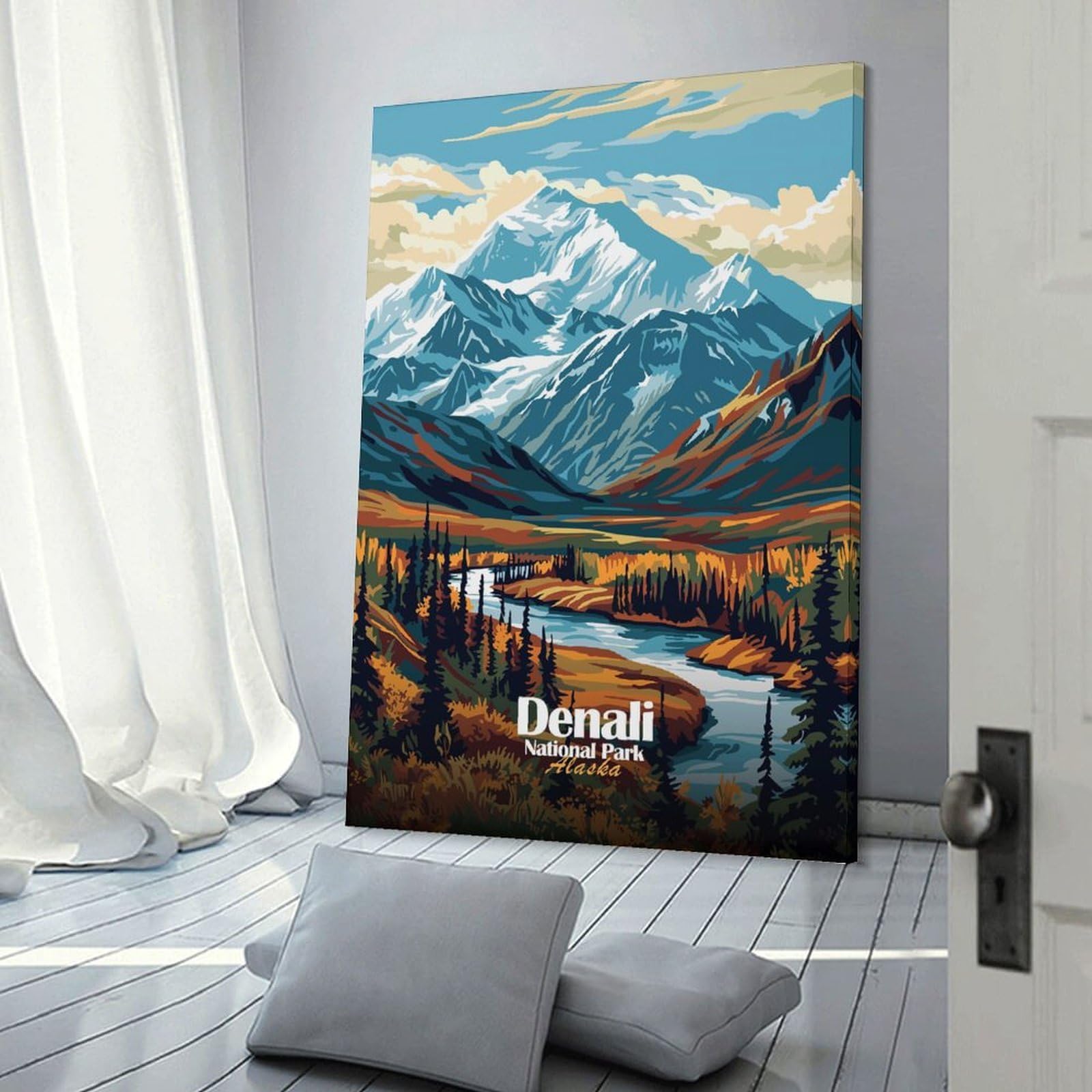 Junmoney Canvas Wall Decor Denali National Park Alaska Illustration, 20x30inch(50x75cm), for Living Room, Bedroom, Office Or Hallway, Stylish Home Artwork for Focal Walls