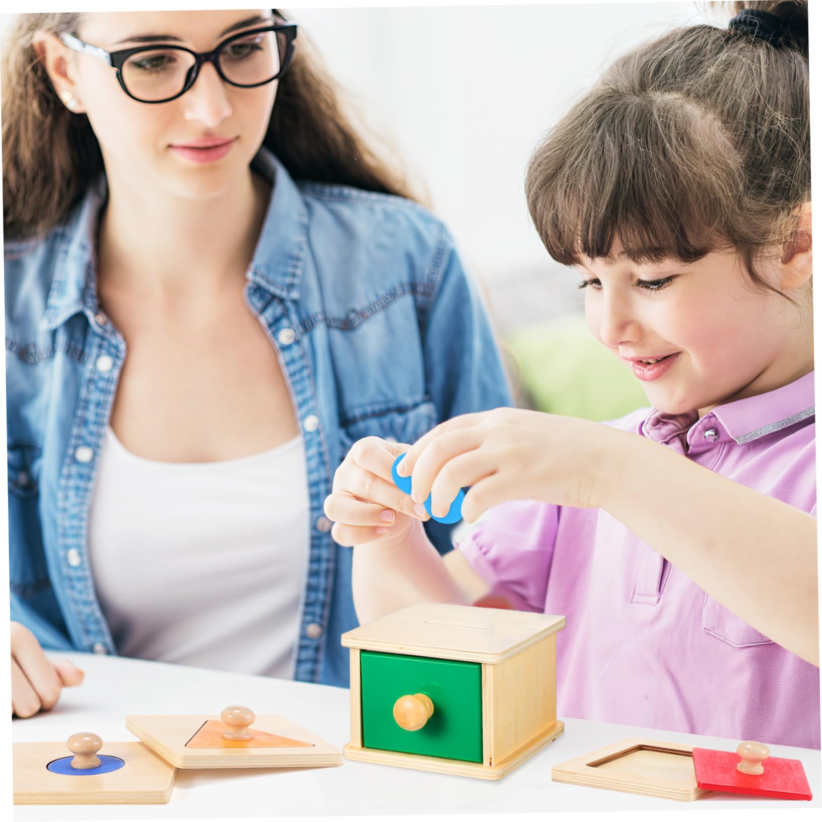 FRCOLOR 2juego Caja de Monedas con Panel Geométrico para Juguetes de Madera Juguetes para Pequeños para Uso Casa o Guardería