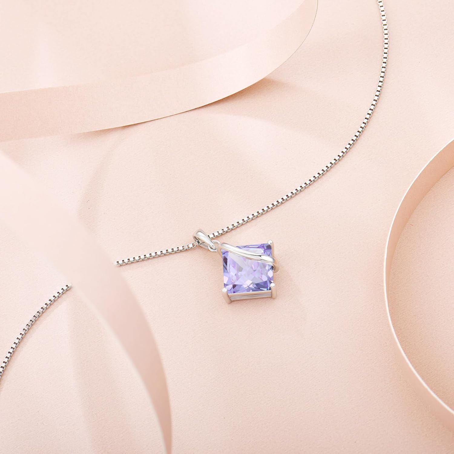 Square Princess Cut Necklace 925 Sterling Silver Solitaire Pendant Necklace Birthstone Jewelry Gifts for Women