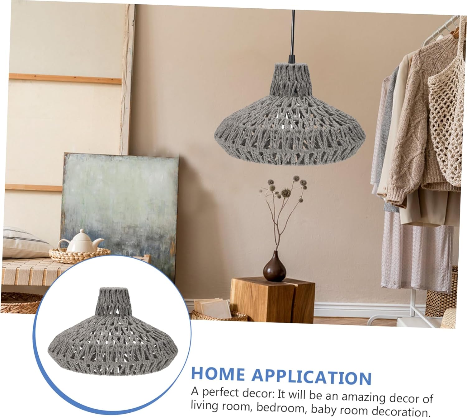 1pc Nordic Style Paper Rope Chandelier Cover Elegant Hanging Lampshade for Dining Room Home Decor Easy to Install Rustic Creates Warm Atmosphere