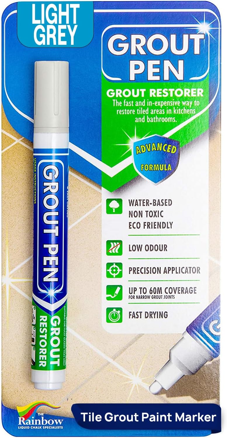 Grout Pen - Winter Grey - Restore The Look of Kitchen and Bathroom Tile Grout Lines Clean and Whiten Floor, Wall, Counter, Shower, Sink DIY Easy.