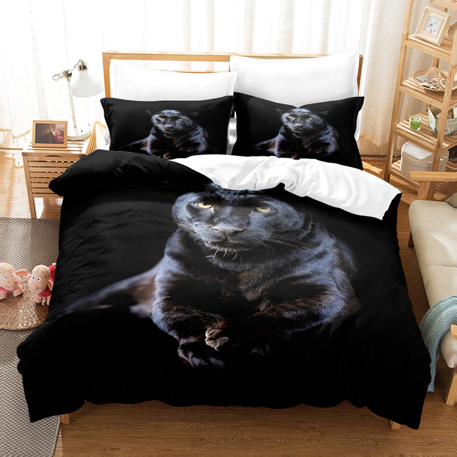 Super King Duvet Set Black Animals Duvet Cover Sets 260x220 Ultra Soft,Bedding 3 Pcs with Zipper Closure + 2 Pillowcases(50X75Cm),Printed Microfiber Duvet Cover