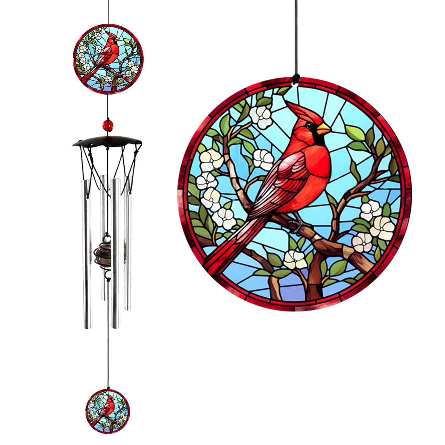24" Cardinal Wind Chimes for Outside Garden Decor Windchimes Outdoors Melodious Home Decor Idea for Women Mom Grandma Sisters