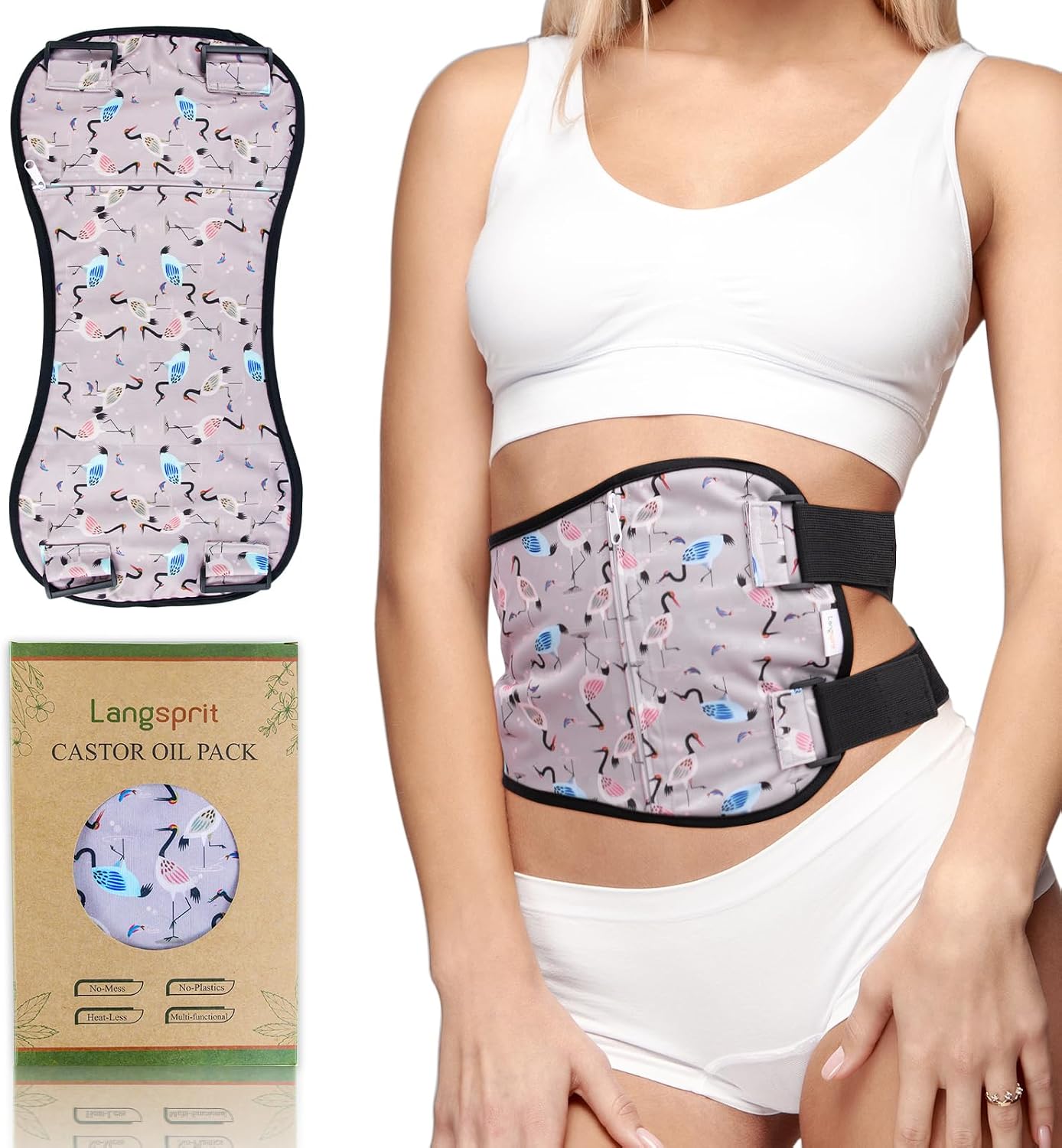 Langsprit Castor Oil Pack Castor Oil Pack Wrap, Organic Castor Oil Packs for Liver Detox, Inflammation, Reusable Castor Oil Pack Compress Castor Oil Packs kit