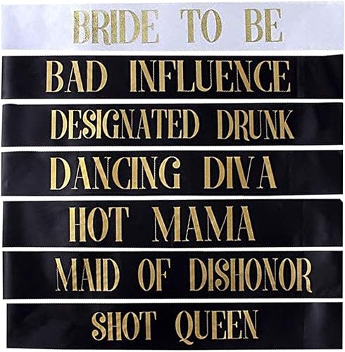 Juego de 7 bandas de despedida de soltera, decoraciones de despedida de soltera, divertidas bandas de tribu de novia para fiesta de novia, regalos