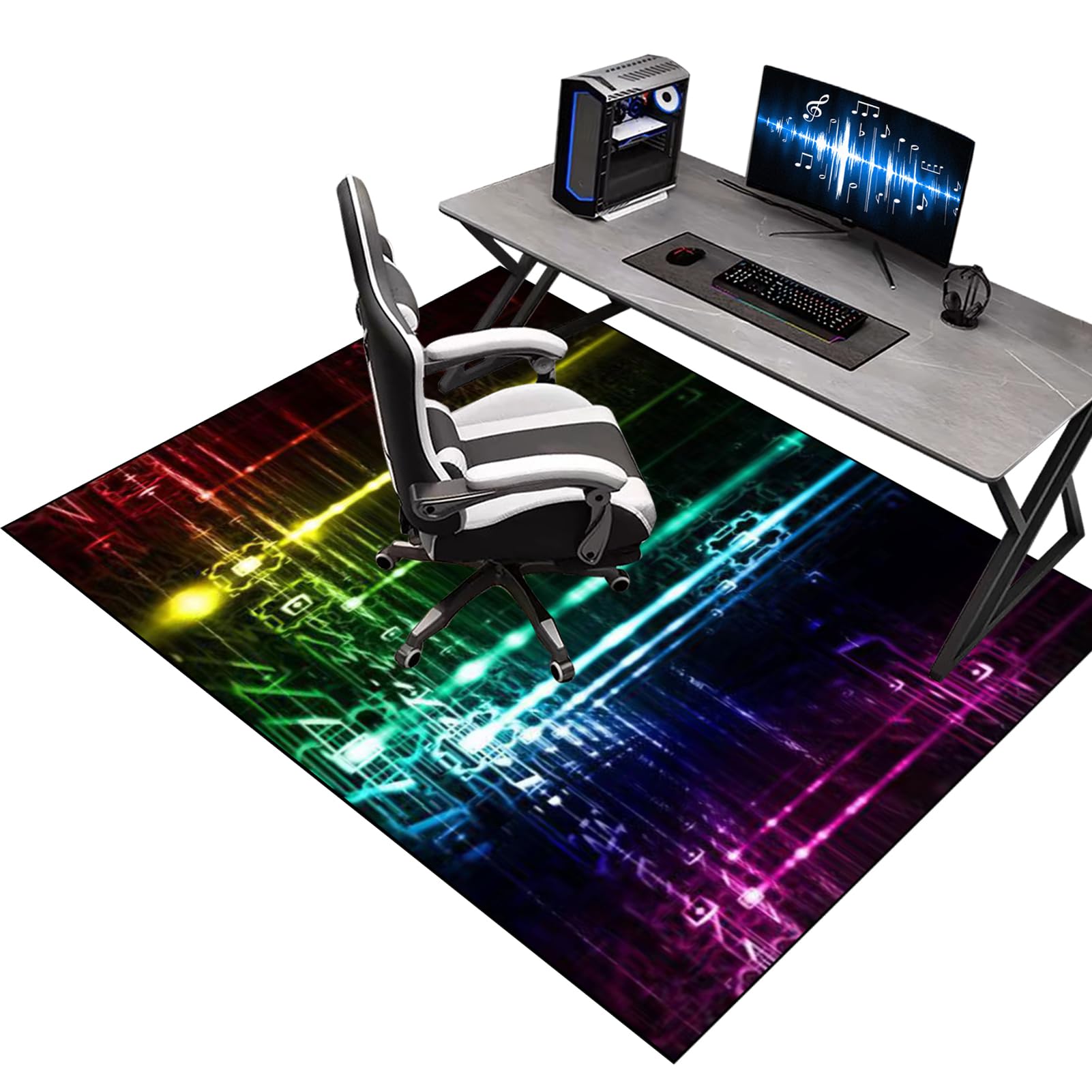 Gaming Chair Mat for Carpet & Wooden Floors, 90 x 140 cm, Non-slip for Gaming Room & Home Office