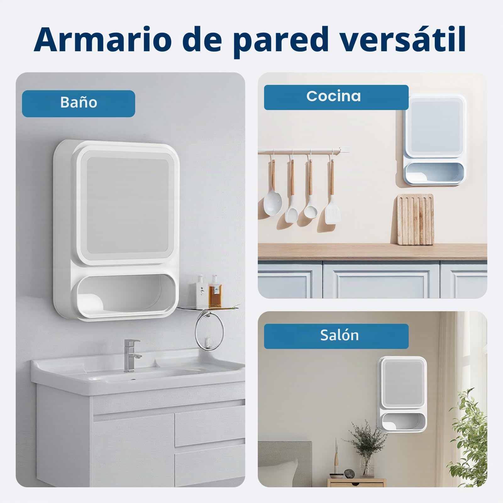 Armario de baño Compacto de Pared, con Espejo y Ranura para pañuelos | Gabinete de plástico con puerta magnética, espacio para maquillaje y artículos de aseo, para baños pequeños y dormitorios