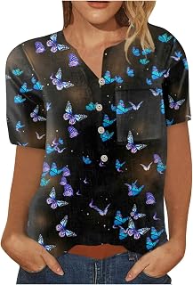 DIYIOUZHOU Shorts Sleeve Blouses For Women 2023, Summer Short Sleeve Stretchy Tee Shirt Oversized Hawaiian V-Neck Pullover