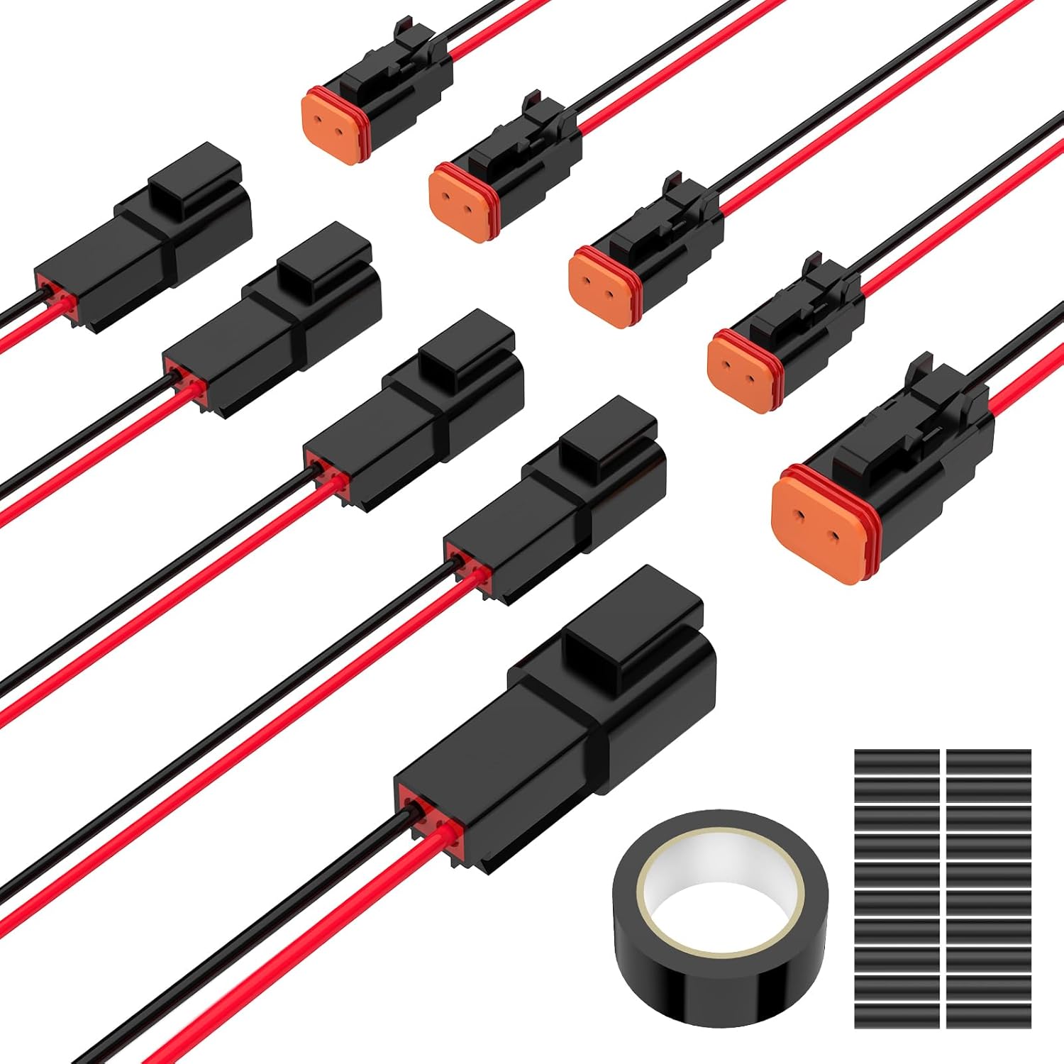 4 Pin Deutsch Connector, Hoodutric 16AWG Gray Male Female Wiring Harness DT Pigtail 4 Wire Waterproof Connector with Heat Shrink Tubing Electrical Tape for Car Truck Motorcycle Boat- 6 Kit