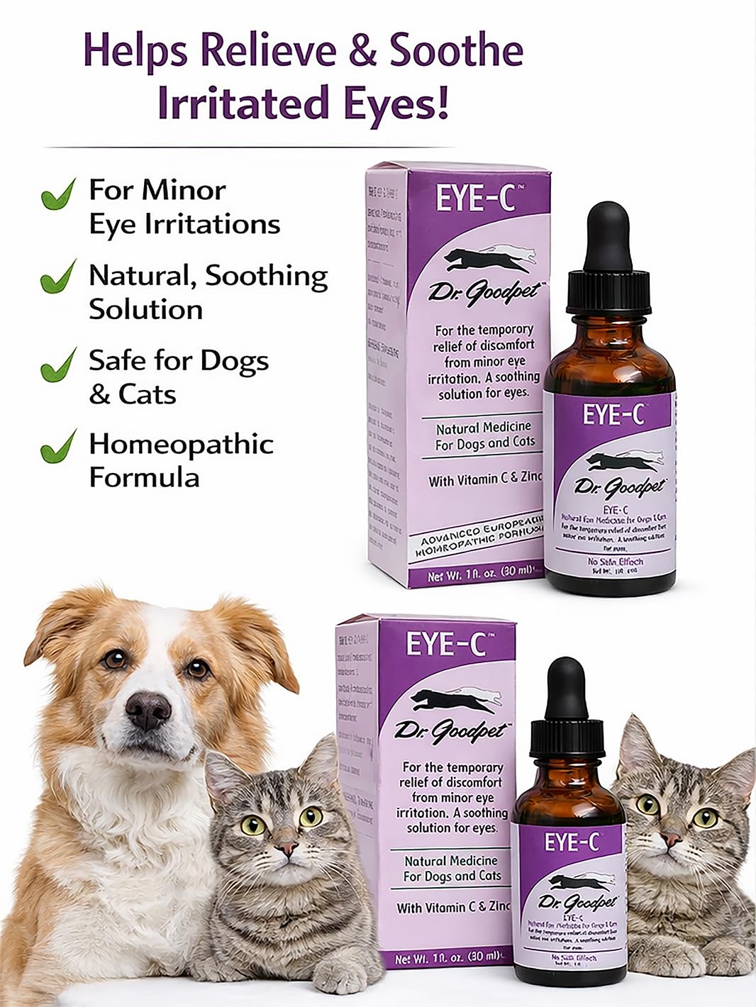 Dr. Goodpet Eye-C All-Natural Eye Drops for Dogs, Cats | Human Quality Zinc & Vitamin C | Veterinarian Recommended Eye Care | Soothe, Wash, and Moisturize Pet Eyes | Made in the USA — Amazon image 3