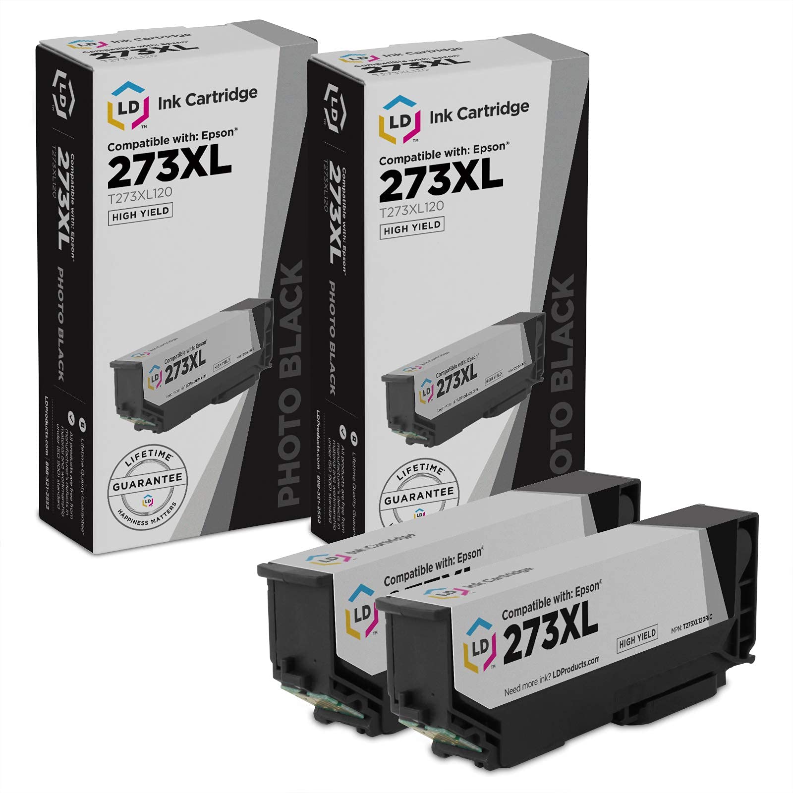 LD Products Remanufactured Ink Cartridge Replacement for Epson 273 273XL High Yield (Photo Black, 2-Multipack) Compatible with the Following Epson