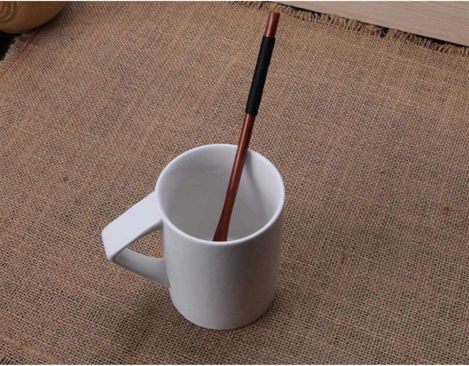Coffee Scoops Wooden Soup Spoon For Cooking Honey Long Handle Server Tea Coffee Stirring Spoons(Line Brown)