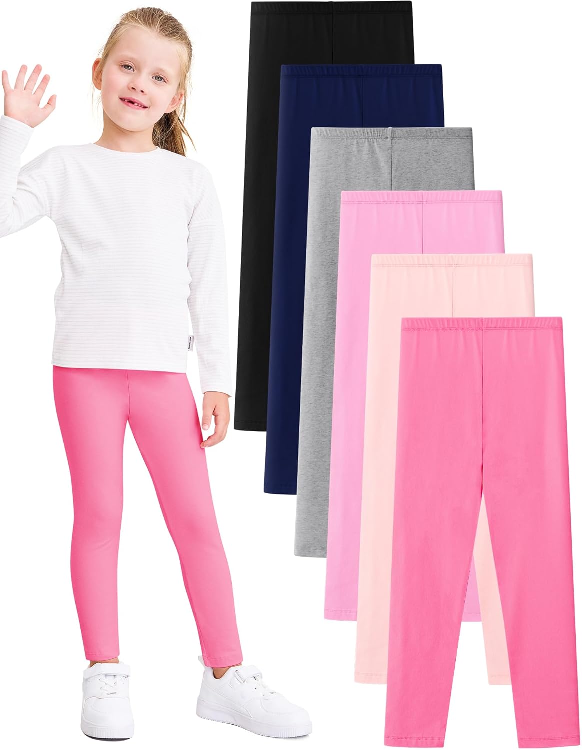 Girls Leggings 6 Pack Girls Pants Basic Cotton Leggings Full Length Stretchy Toddler Leggings Clothes Multipack Pant 2T-14Y