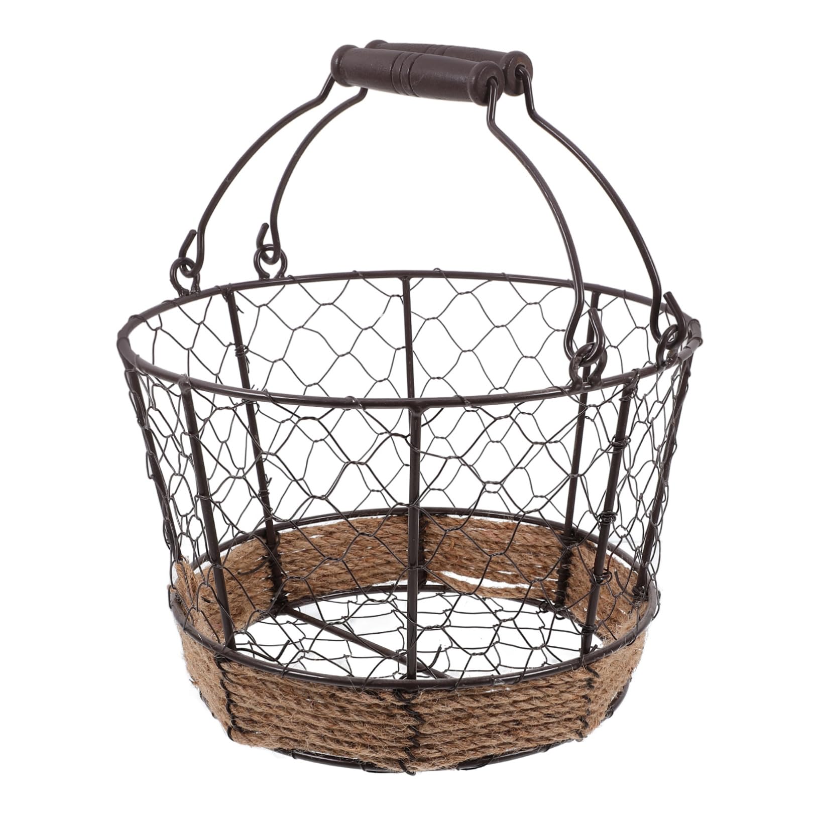 HOOTNEE Storage Basket Sweet Holder Wire Bread Basket Wire Basket Egg Holder Toy Basket Chicken Egg Basket Round Wire Laundry Basket Desktop Basket Rustic Gathering Basket Rope Black