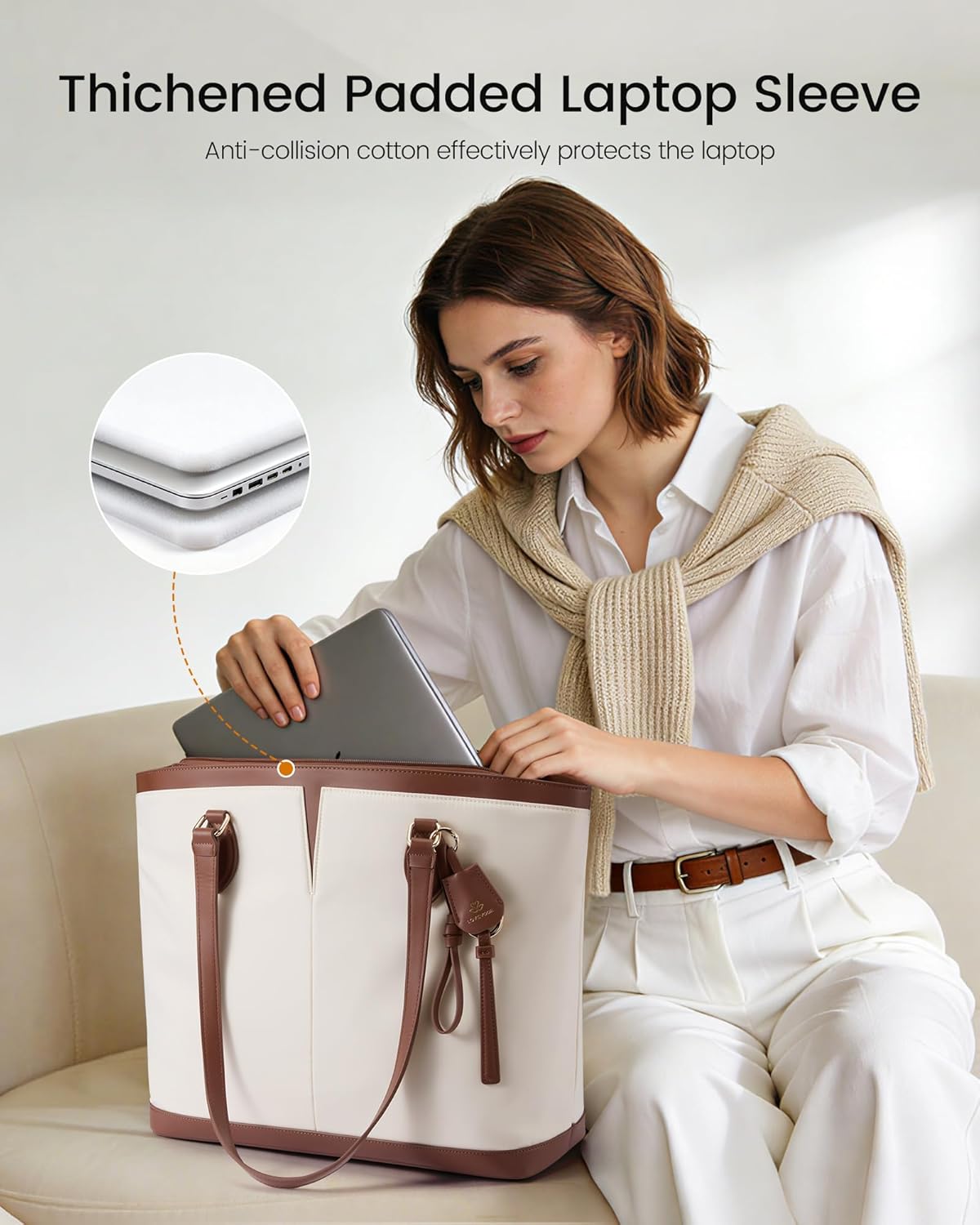 LOVEVOOK Laptop Tote Bag for Women, Lightweight Waterproof Work Tote with Cup Holder, Large Computer Handbag Purse Briefcase - Image 5