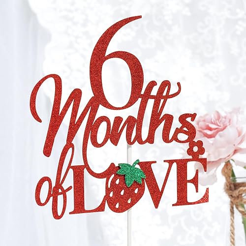 Miniatura 7 de Decoración para pastel de 6 meses de amor, decoraciones de pastel de cumpleaños de 6 meses, 12 camino a uno, decoraciones de medio cumpleaños de