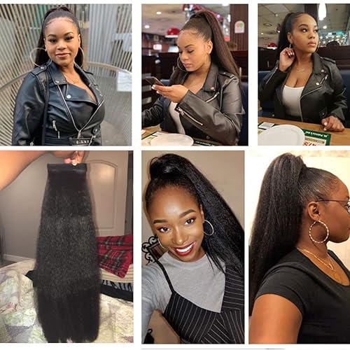 Miniatura 6 de Extensión de cola de caballo larga y recta para mujeres negras, Yaki recta envolvente arpund cola de caballo de 24 pulgadas con clip, extensión de