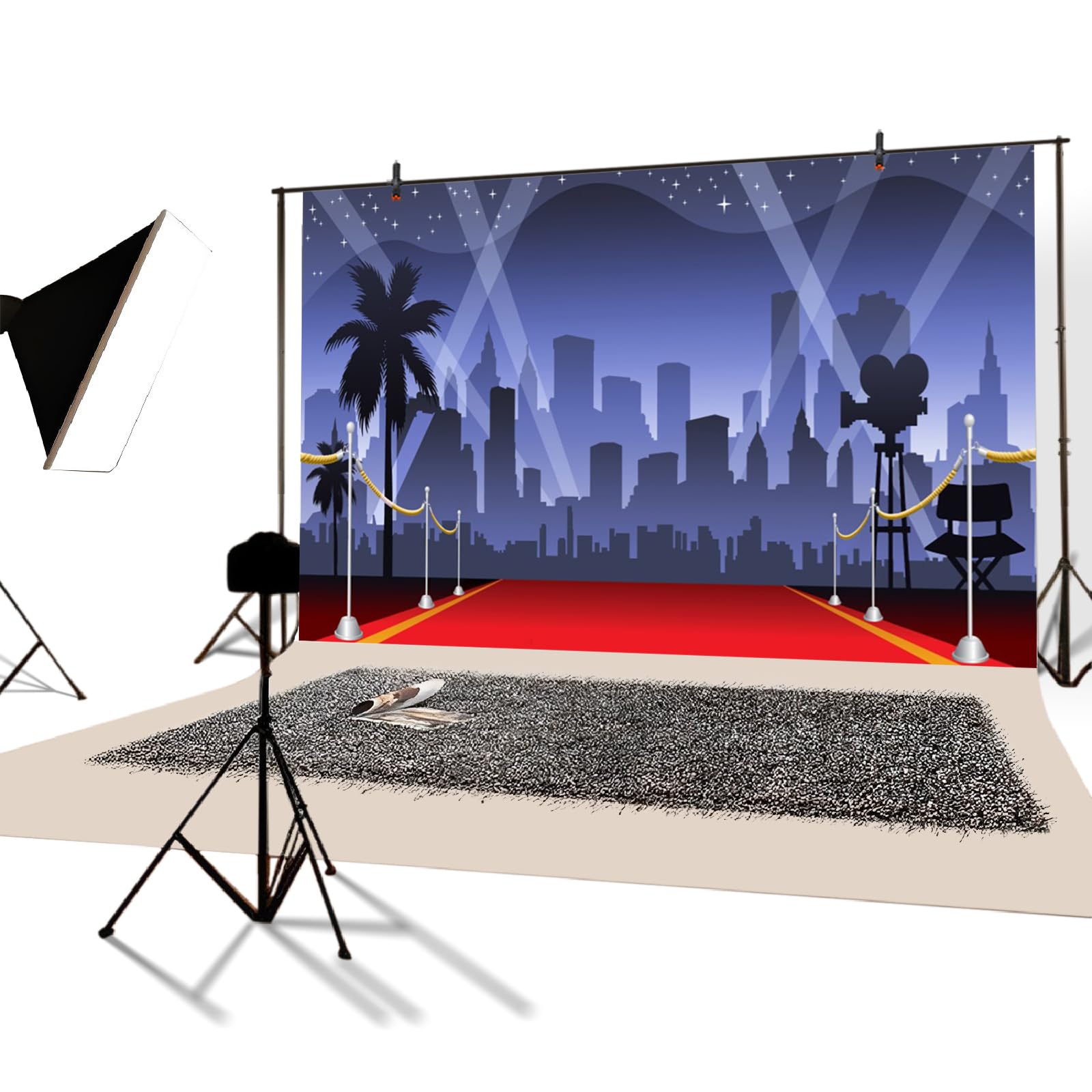 YongFoto 2,2x1,5m Vinile Sfondo Fotografico Hollywood Red Carpet Flash Lights Fondale Foto Festa Bambini Boby Nozze Adulto Partito Studio Fotografico Puntelli