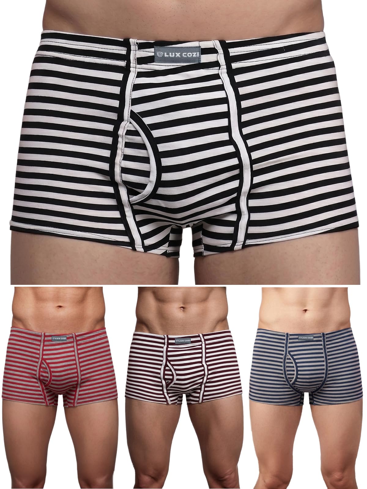 lux cozi Men’s Premium Cotton Inner Elastic Fashion Striped Semi Long Trunk| Striped Trunk for Men |Regular fit Striped Semi Long Trunk for Men | Colors and Stripes May Vary | Pack of 4-picture-44