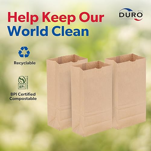 Miniatura 7 de DURO Dubl Life SOS Bolsas grandes de papel marrón para almuerzo, tamaño #12, bolsas de papel kraft reciclado en blanco para bocadillos de niños