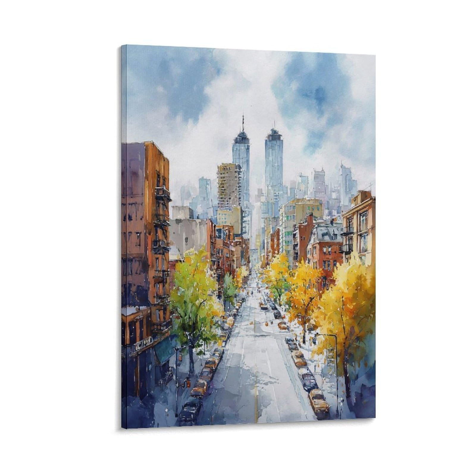 XWYMXZ Brooklyn Watercolor Painting New York Cityscape Posters 24x36inch(60x90cm) Vintage Watercolor Canvas Art