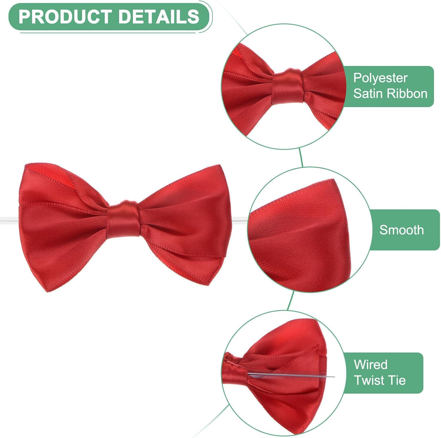 Home and Garden Parts 36-Pack Satin Ribbon Twist Tie Bows 3x3.6" Bow Twist for Craft Red #CN/251024/06089