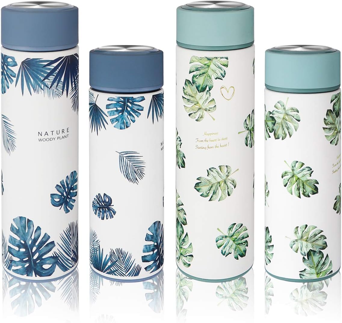 Diller Thermos Water Bottle with Tea Strainer, Stainless Steel Coffee Travel Mug Leak Proof Water Flask for Women Man and Kids Keep 12 Hours Piping Hot & 24 Hours Cold (Blue, 12 oz)