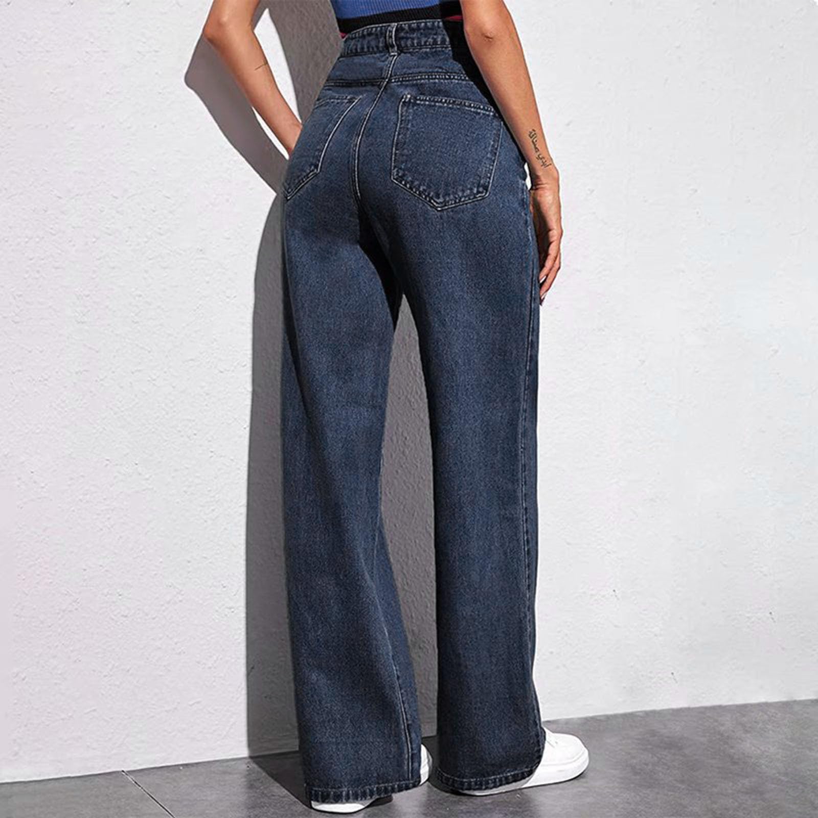 Wide Leg Jeans da donna a vita alta, elasticizzati, Baggy Straight Boyfriend, jeans vintage, a gamba larga, per il tempo libero, Y2K, Denim Palazzo, con tasche, jeans da donna
