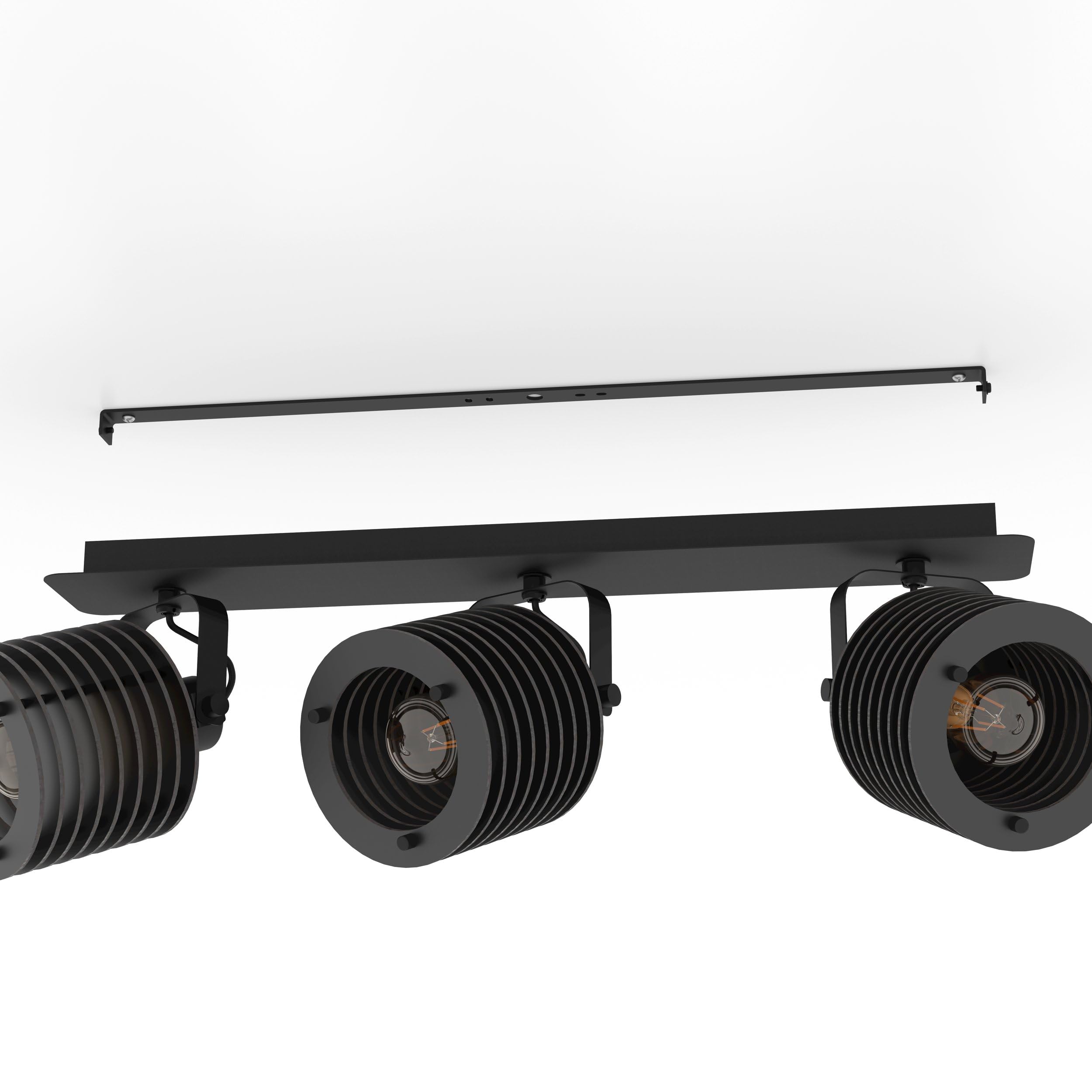 EGLO Deckenstrahler Segovia, 3-flammige Deckenlampe mit schwenkbaren Spots | Deckenleuchte Industrial Design aus Metall und Holz in Schwarz, Deckenspot mit E27 Fassung