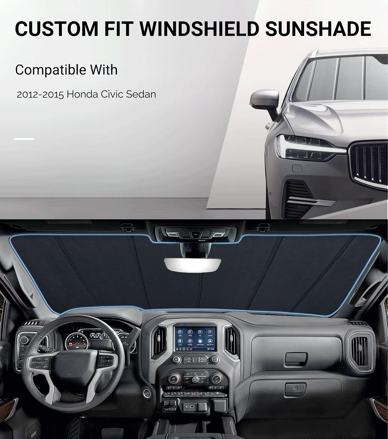 Pigenius Windshield Sunshade for Honda Civic Sedan 2012-2015, Premium Grey Leather Finish