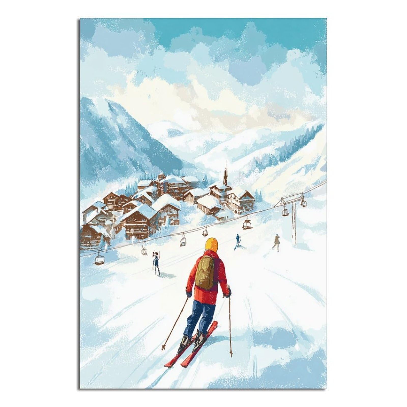 iPuzou Obergurgl Austria Ski Posters 20x30inch(50x75cm) Vintage Watercolor Canvas Art