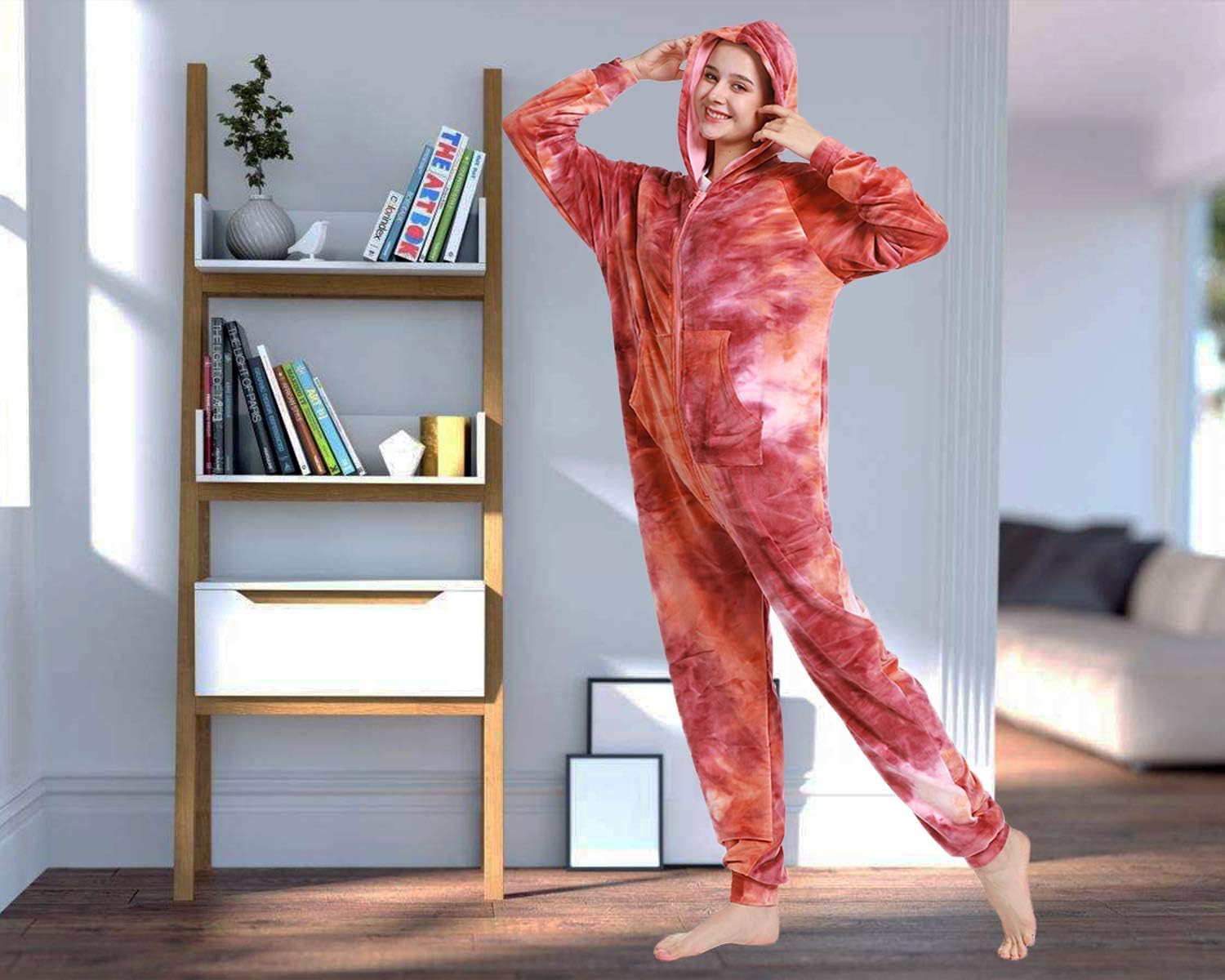 Lifeye Adult Jumpsuit Pajamas Hoodie Homewear Romper Sleepwear Tie Dye Costume for Women Men - Image 5