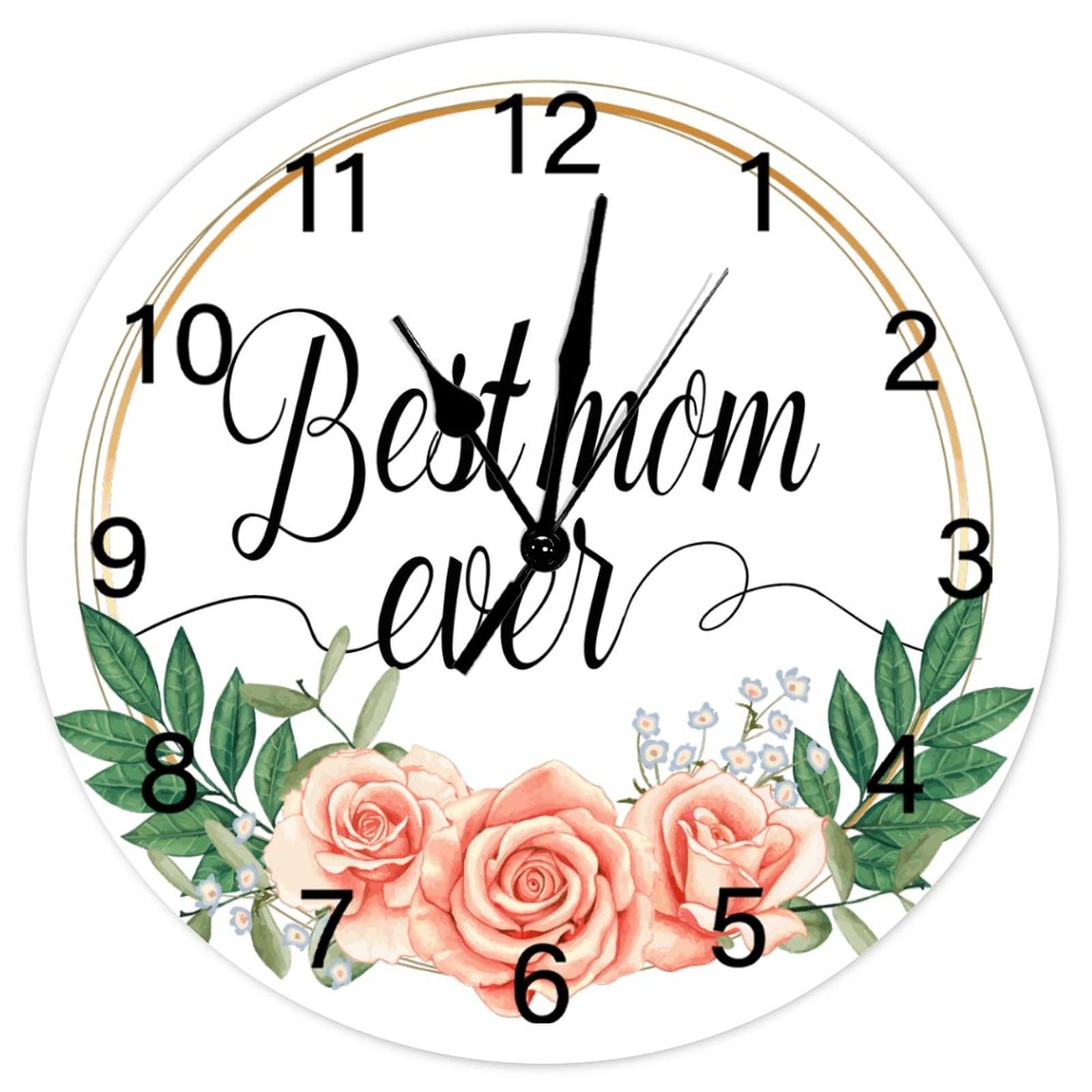 Horloge murale ronde à quartz Best Mom Ever style campagnard 38cm
