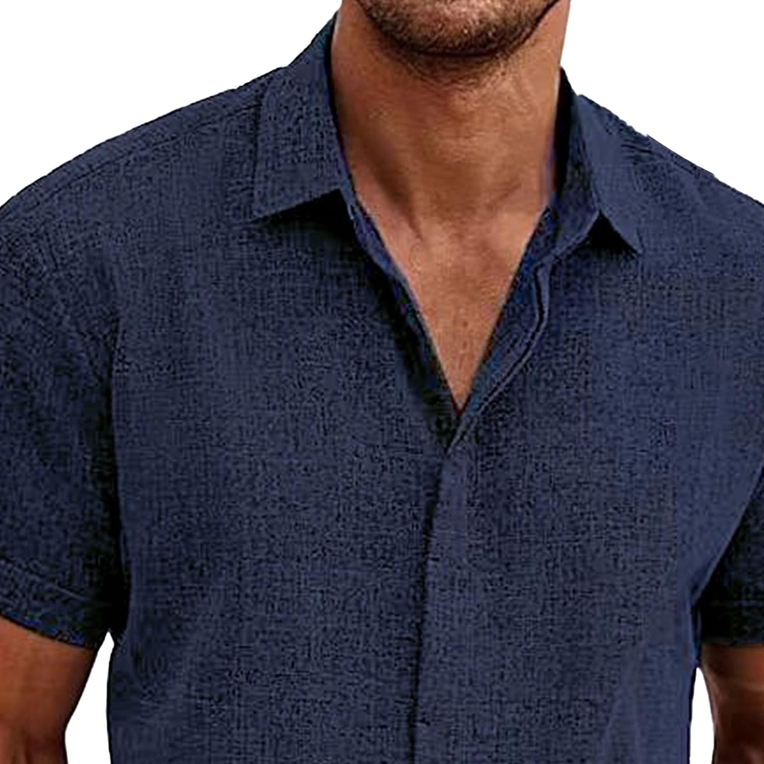 1/2/3 Pack Men's Cotton Linen Shirts Casual Short Sleeve Button Down Shirt Summer Beach Collar Dress Shirts