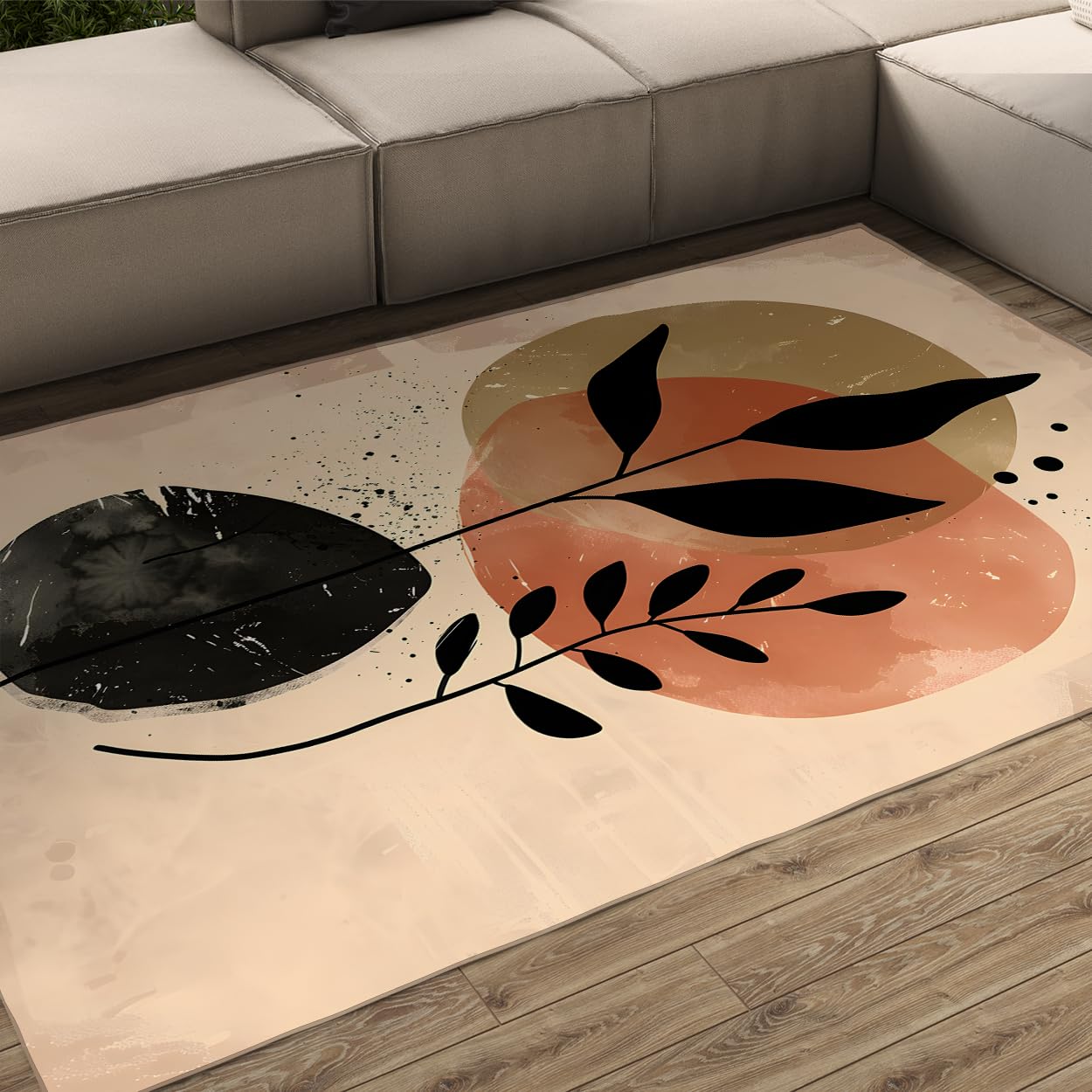 Tapis aquarelle botanique pour salon moderne abstrait noir 80x150cm
