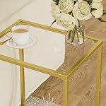 HOMSHO Ensemble de tables latérales 2, Tables de fin avec verre trempé, 2-Tier Tables de chevet avec étagères de rangement, Table à café avec style moderne, Table de canapé mince pour le salon, Chambre, 30 x 38 cm, doré
