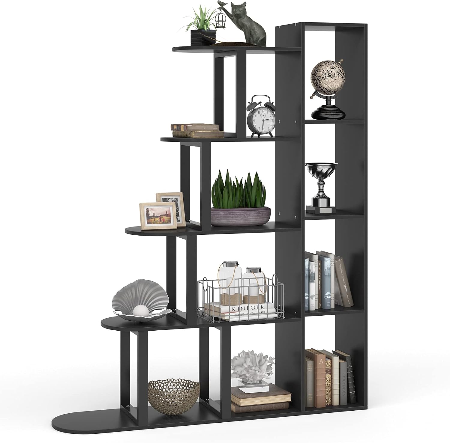 Tribesigns 5-Tier Bookshelf Industrial Bookcase, 5 Shelf Corner Ladder Shelf Modern Display Shelf Storage Organizer for Living Room, Home Office (Black)