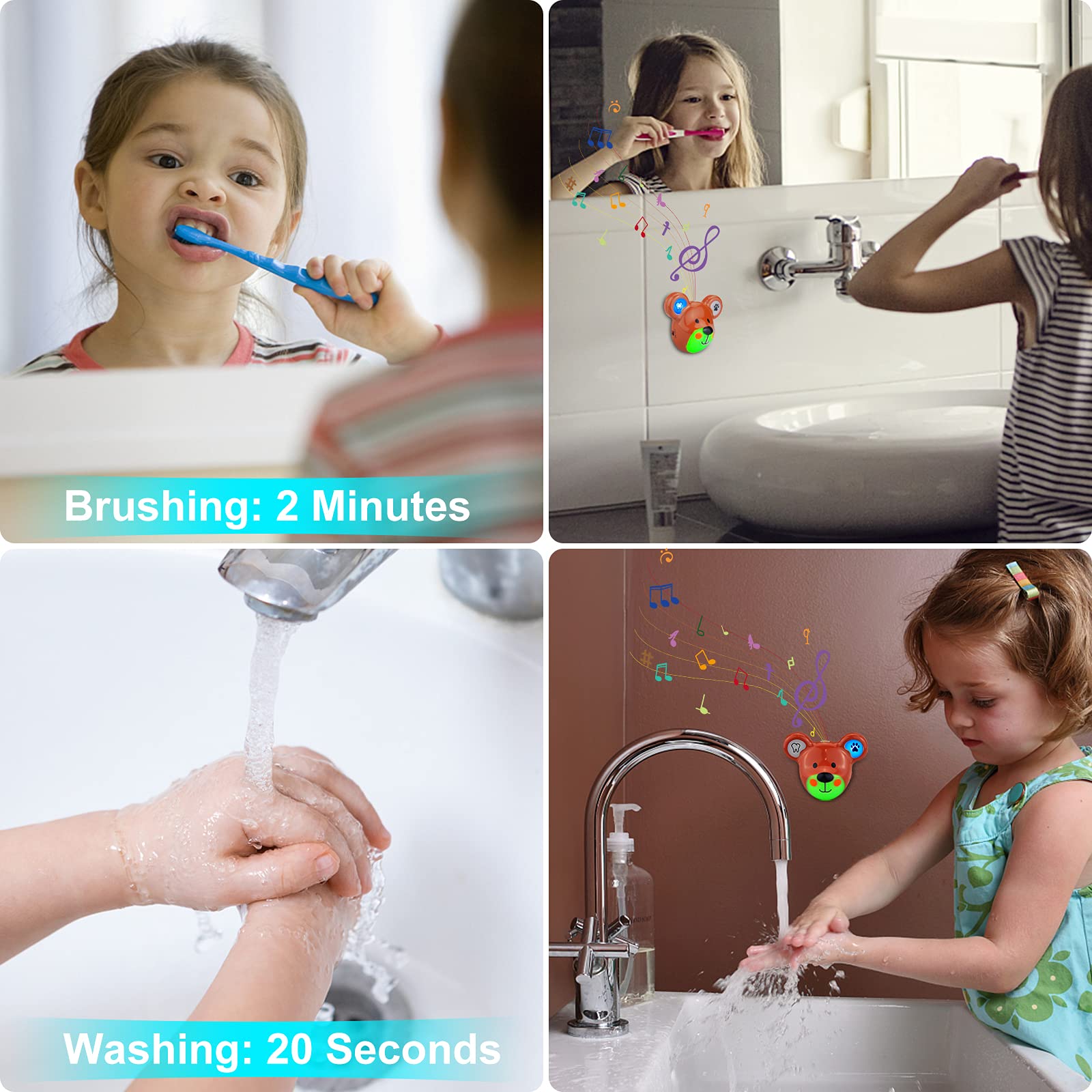 HONWELL Temporizador de Cepillado de Dientes, Temporizador Recargable, Temporizador de Lavado de Manos y Cepillo de Dientes para niños, oso