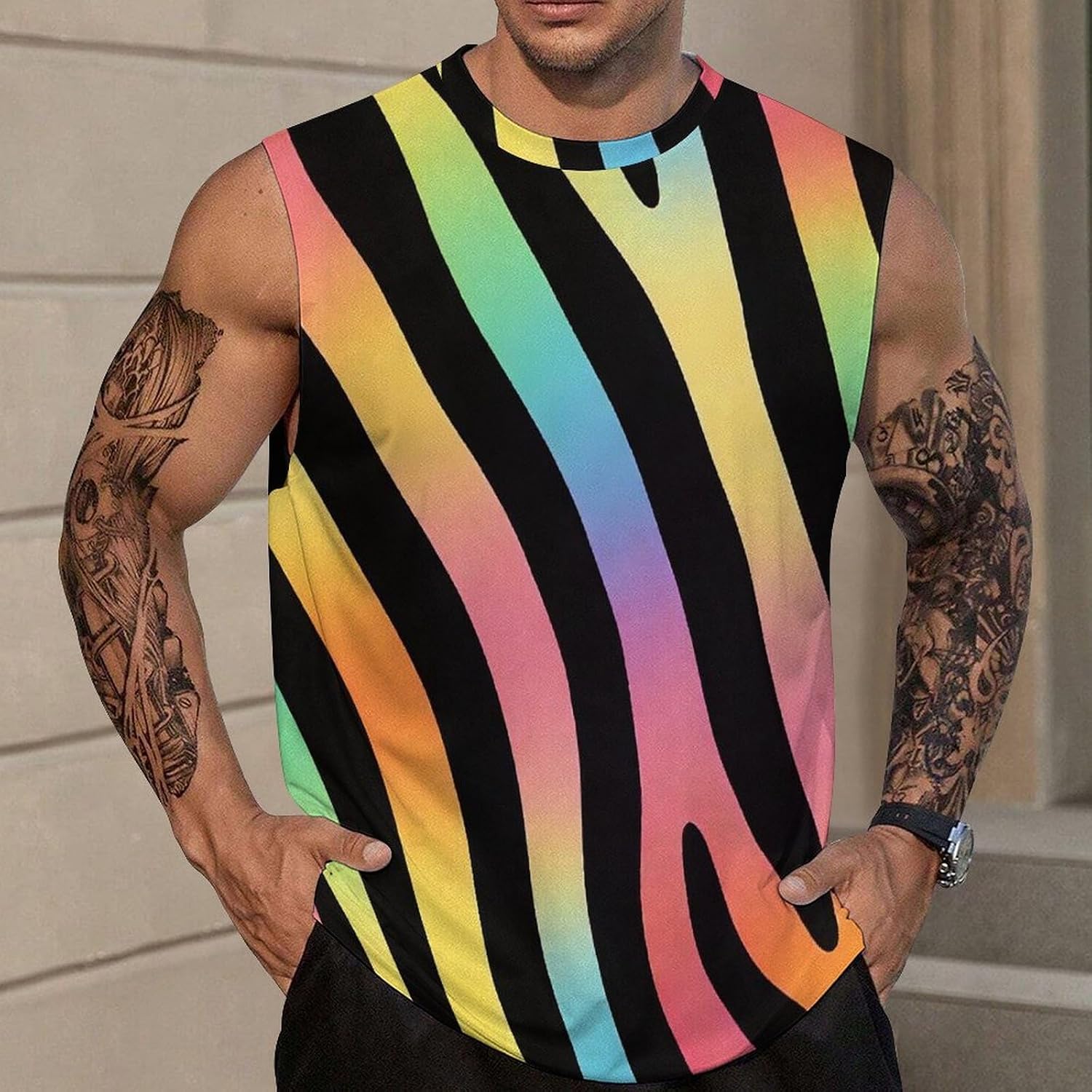 Colorful Zebras Stripes Men's Sleeveless Shirt Small