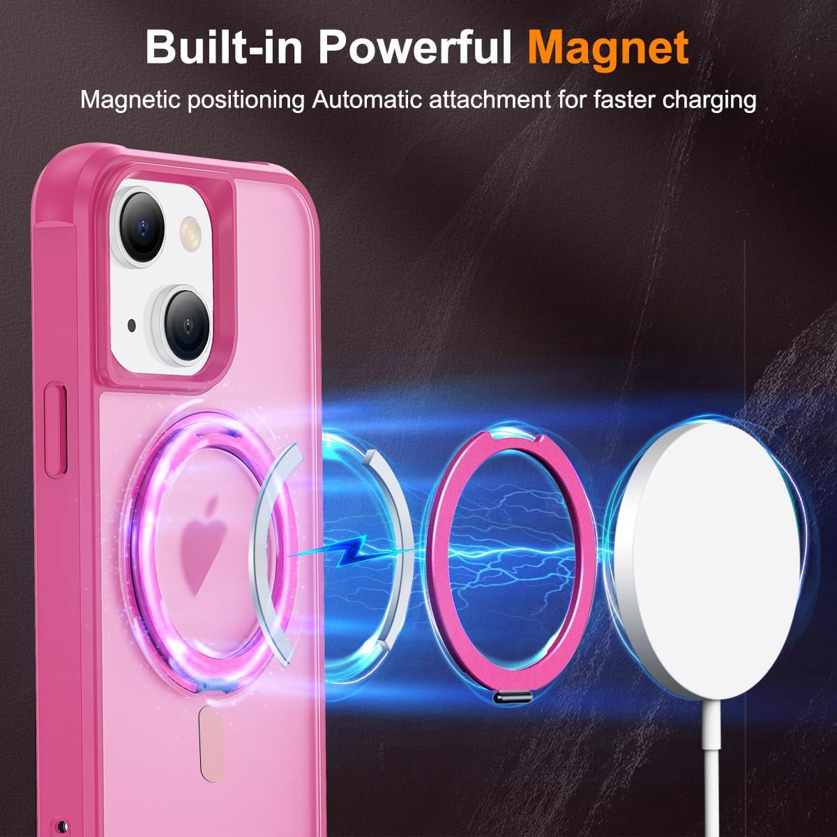 Case for iPhone 14 with 360°Rotatable Magnetic Ring Stand Compatible with Mag-Safe Lightweight and Translucent Matte Back Shockproof Protective Case Men Women Rose Red