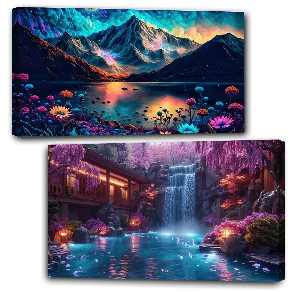 2 Pack Waterfall Mountain Diamond Painting Kits - 27.5"Lx15.7"W Diamond Painting Kits for Adults,5 D DIY Full Drill Crystal Rhinestone Arts and Crafts，Gem Art Painting with Diamond Home Wall Decor