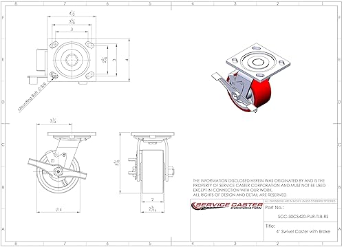 Vista 20 de Rueda rígida de poliuretano sobre hierro fundido con rueda roja de 4 pulgadas, capacidad de 700 libras, marca Service Caster