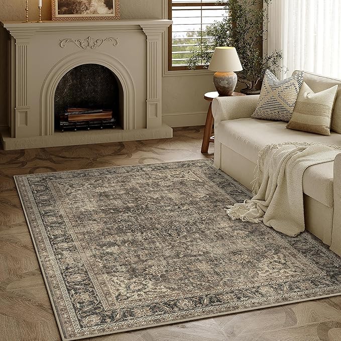 Tapis salon doux floral marron 110x190 cm pour chambre vintage