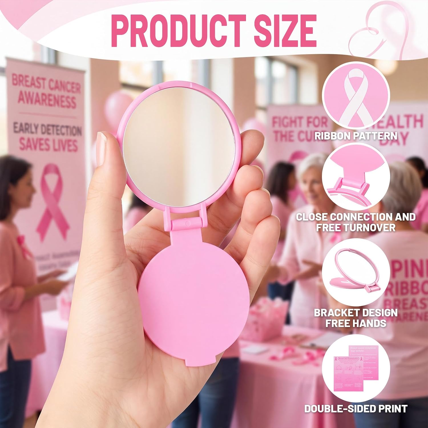 Novabright 100 Sets Breast Cancer Awareness Mirrors with Self Exam Cards