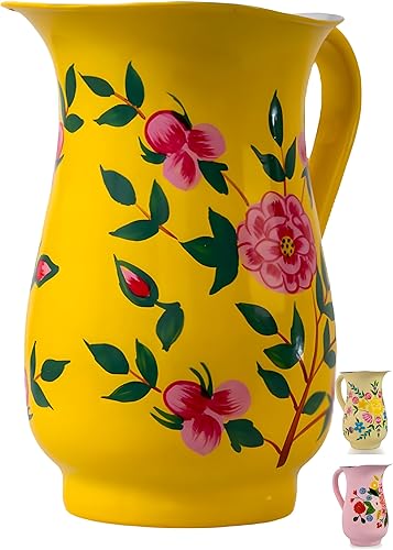 Jarra de agua de acero inoxidable pintada a mano, jarra de agua de metal grande, para bebidas frías, jarra de bebidas de diseño floral para